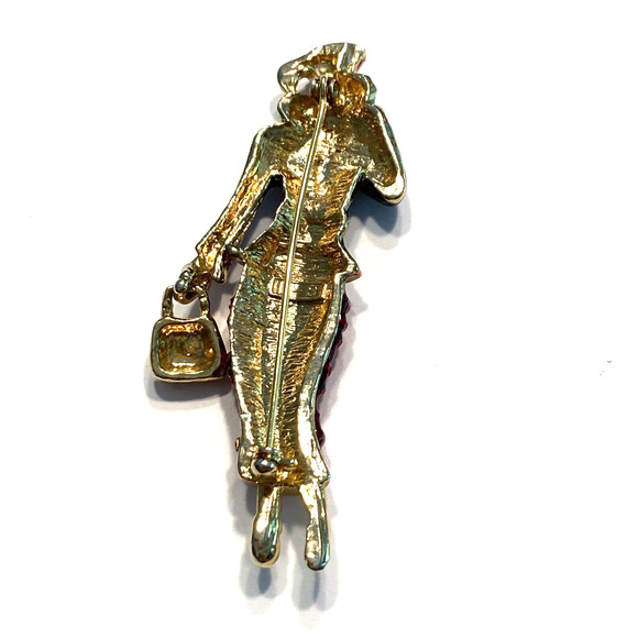 Red Hat Society Lady Brooch Large Goldtone with Purple Enamel Red Rhinestone L-S - Picture 6 of 10